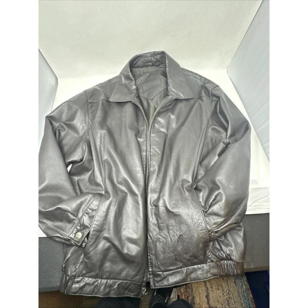 Roundtree Yorke Mens Black Leather Jacket Large Full Zip Bomber Vintage Y2k
